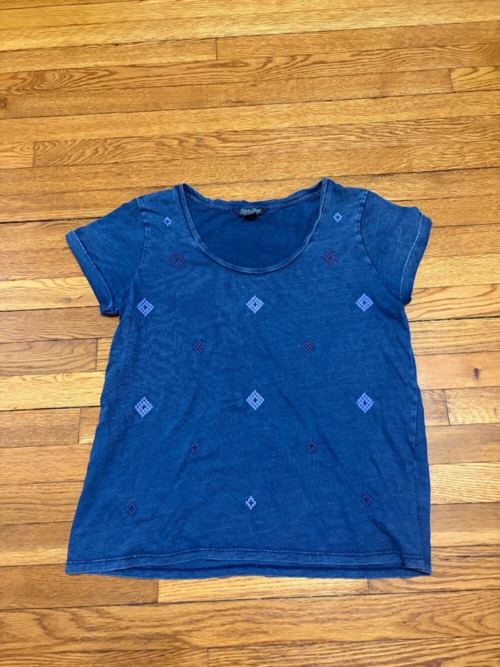 Lucky Brand Women's Navy Blue Short Sleeve Shirt Sz XL Cotton Knit Scoop Neck